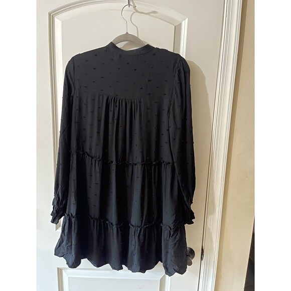Zara Women’s Small Black Tiered Ruffle Long Sleeve Dress Babydoll - Picture 6 of 10